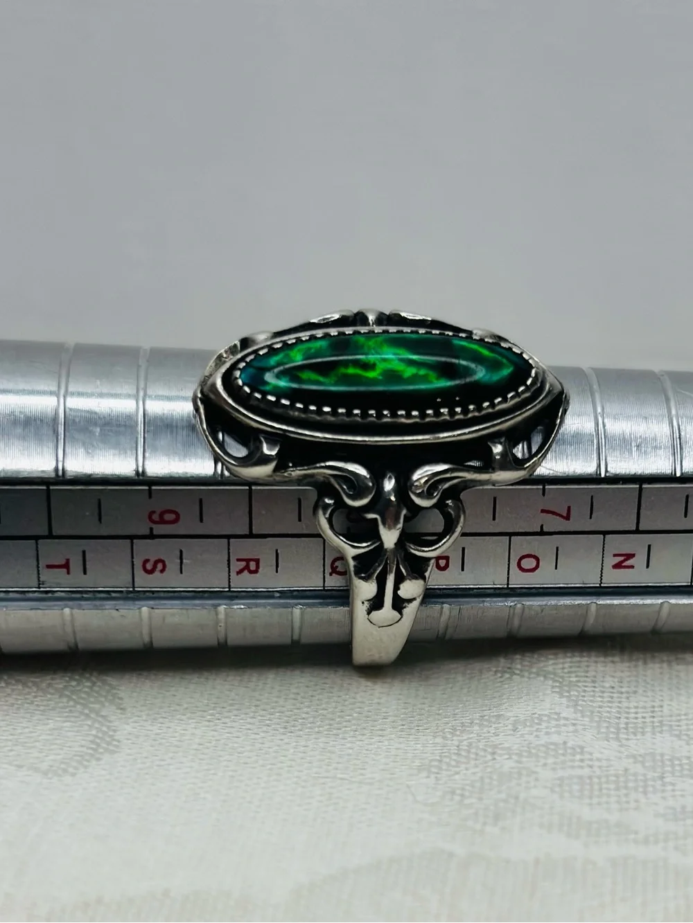 Vintage WM Co Paua Abalone Shell Sterling Silver Marquise Ring - Size 8